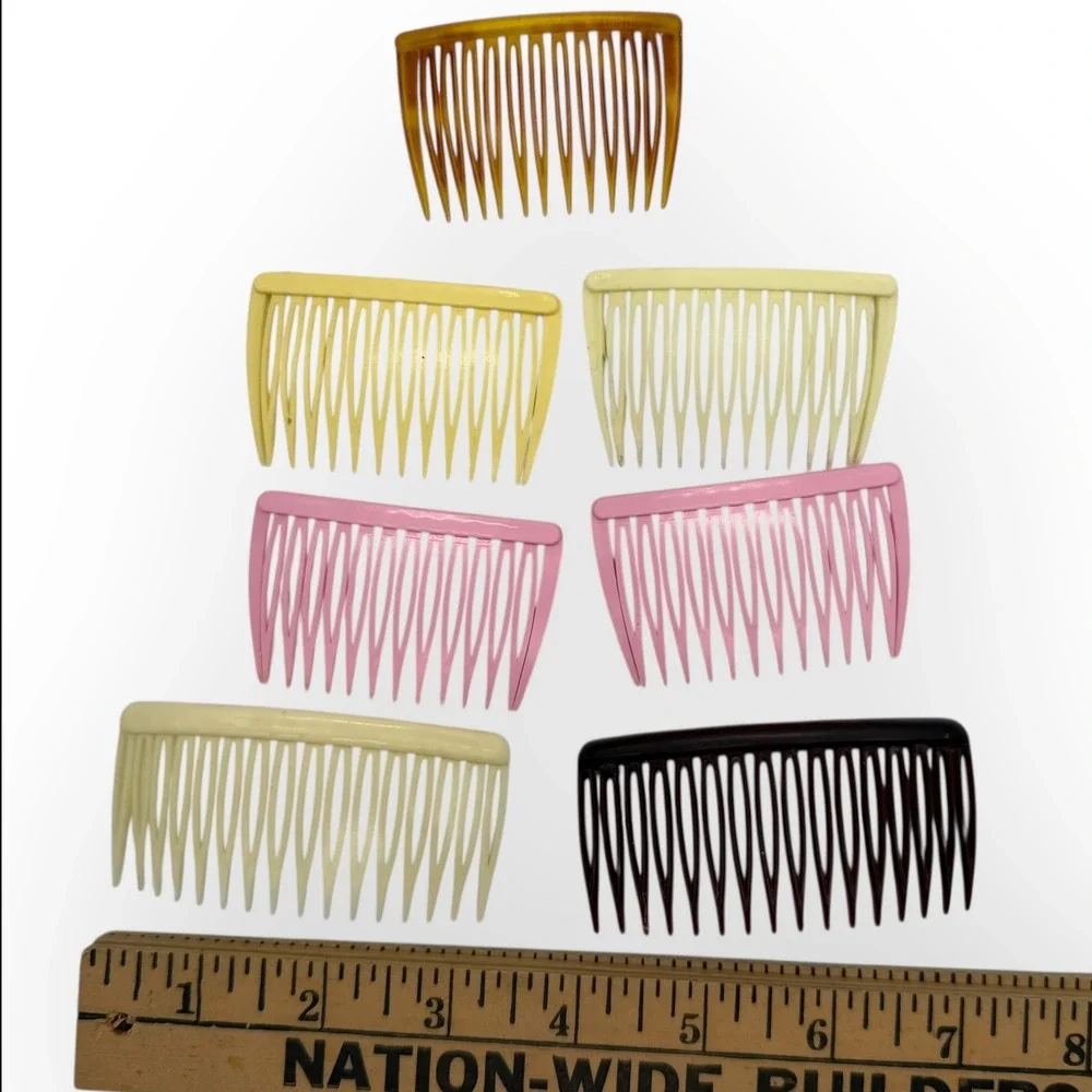 Vintage Goody Hair Side Combs Lot of 7‎ Plastic 4B USA Pink Cream Brown Tortoise